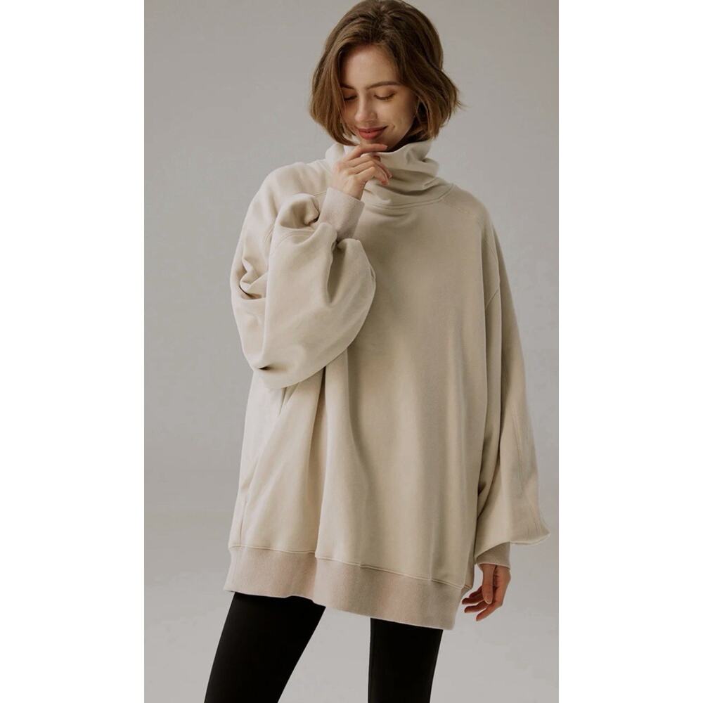 Nap Loungewear Sweatshirt •M• Ivory Oversized Boxy Cozy Pullover Turtleneck